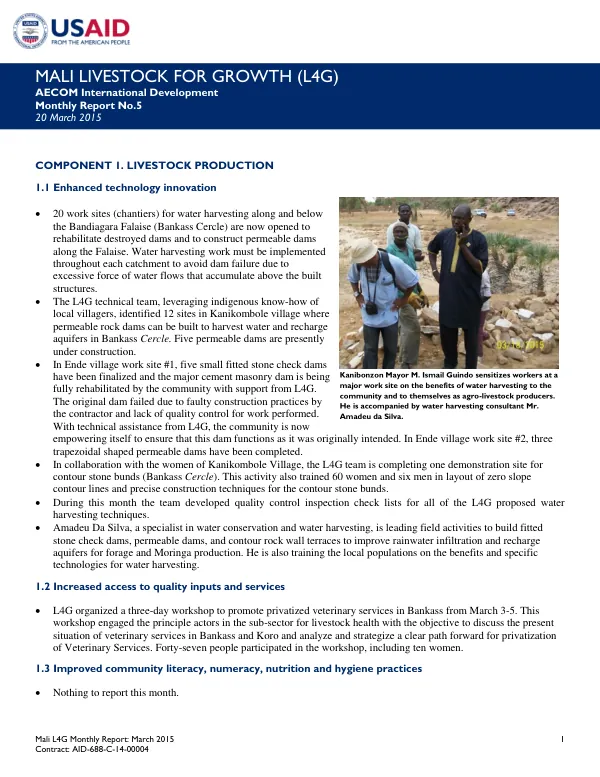 Mali L4G Monthly Report: March 2015