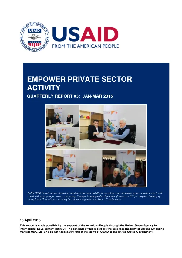 Quarterly Report #3: EMPOWER Private Sector - Jan-Mar 2015