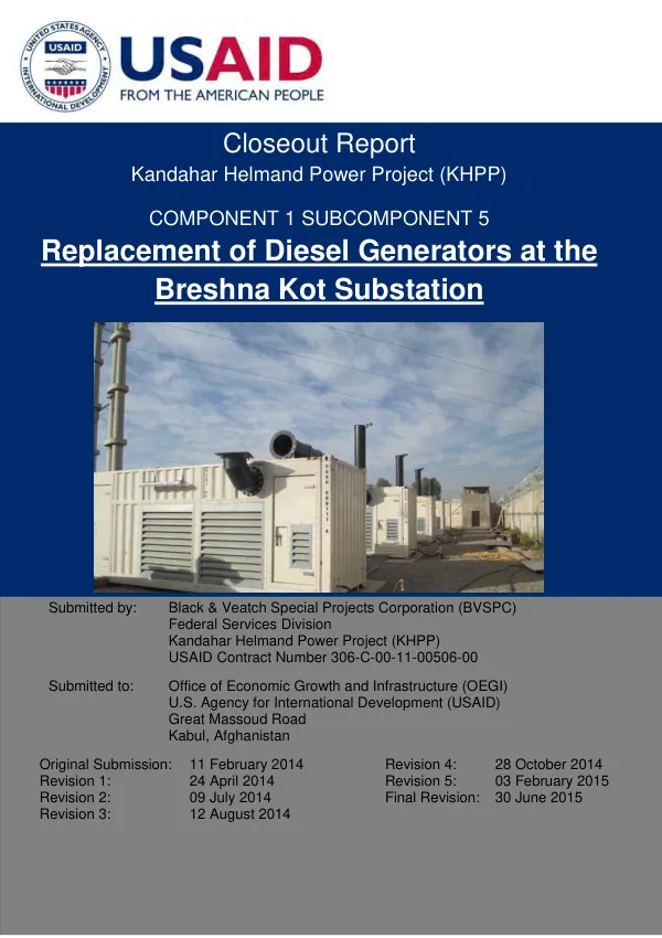 KHPP Subcomponent 1.5 – KDEG Closeout Report