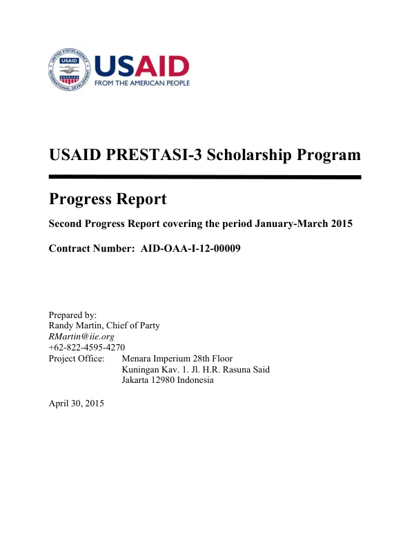 USAID PRESTASI-3 Scholarship Program Progress Report