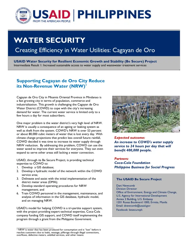 Supporting Cagayan de Oro City Reduce its Non-Revenue Water (NRW)