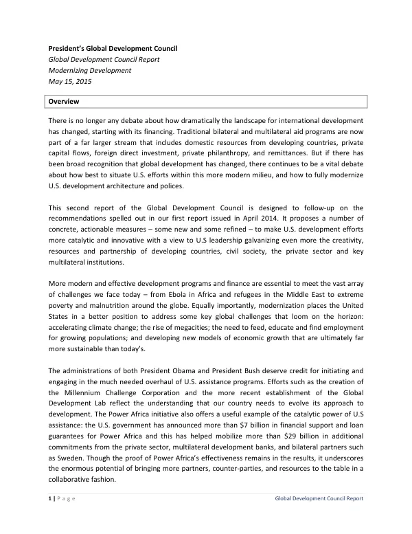 Global Development Council Report: Modernizing Development
