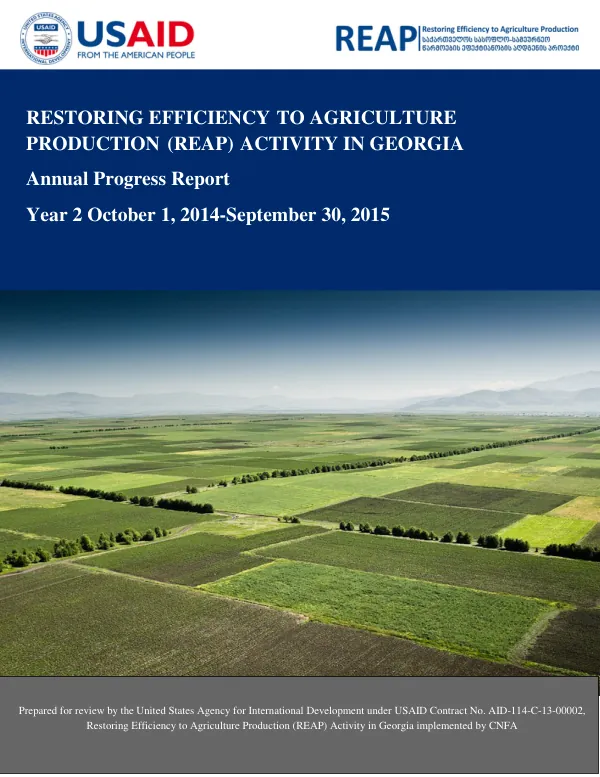 Restoring Efficiency to Agriculture Production (REAP) Activity in Georgia: Quarterly Progress Report