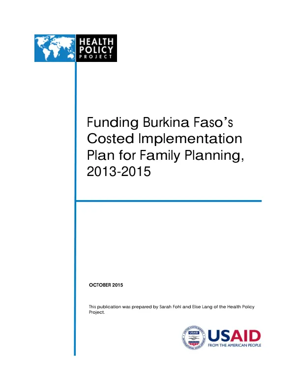 Funding Burkina Faso’s Costed Implementation Plan for Family Planning, 2013-2015