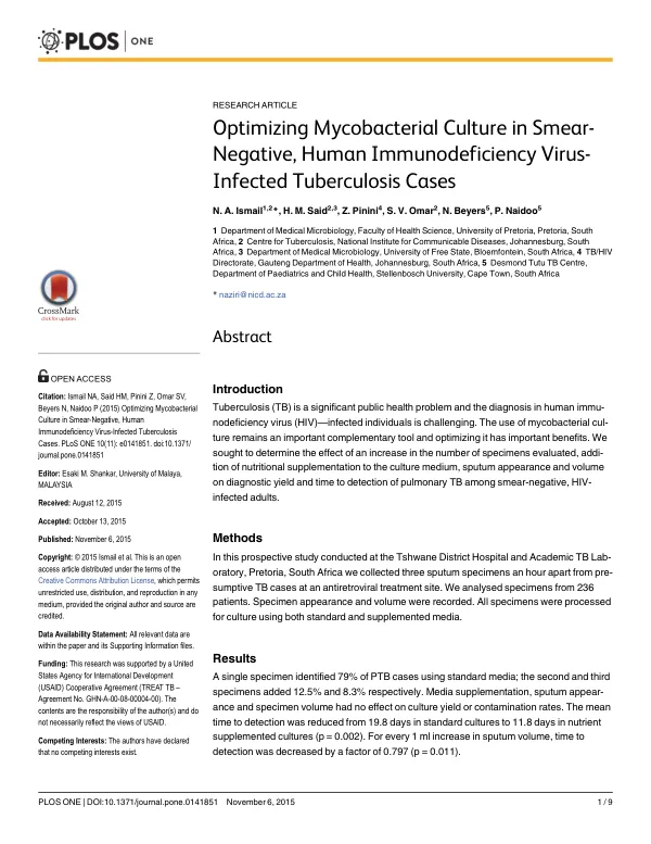 Optimizing Mycobacterial Culture in Smear-Negative, Human Immunodeficiency Virus-Infected Tuberculosis Cases