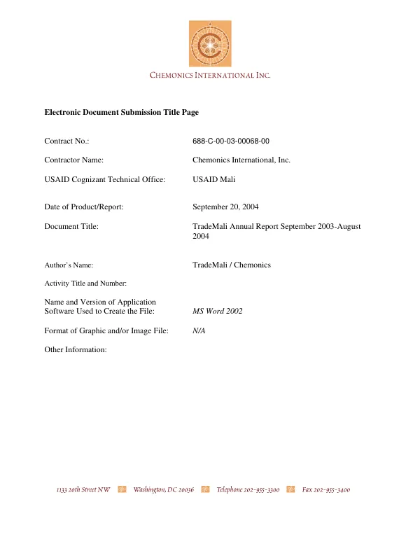TradeMali : 1st annual report, September 2003-August 2004
