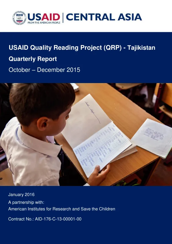 USAID Quality Reading Project – Tajikistan - Quarterly Report (October – December 2015)