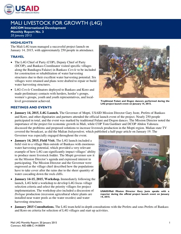 Mali L4G Monthly Report: 20 January 2015