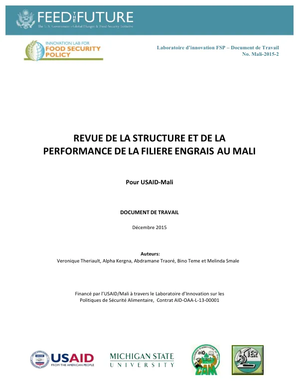 Revue de la structure et de la performance de la filière engrais au Mali