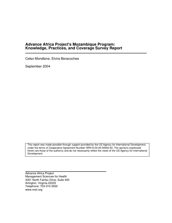 Mozambique program : knowledge, practices, and coverage survey report