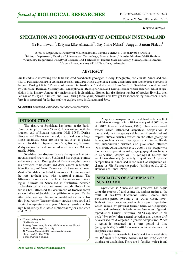 Speciation of Amphibian in Sundaland