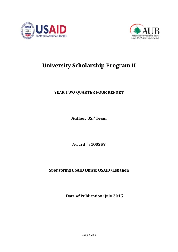 University Scholarship Program II: YEAR TWO QUARTER FOUR REPORT
