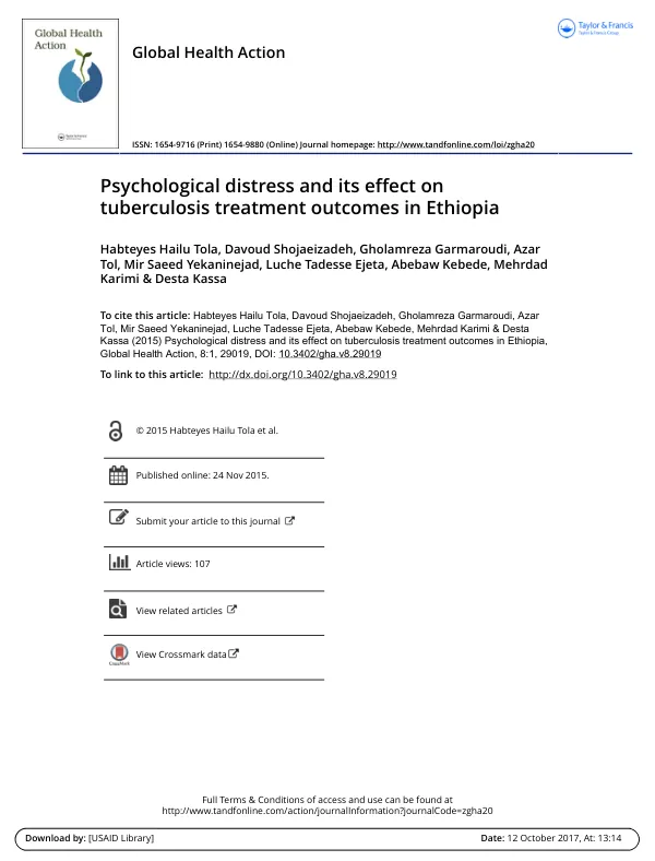 Psychological distress and its effect on tuberculosis treatment outcomes in Ethiopia