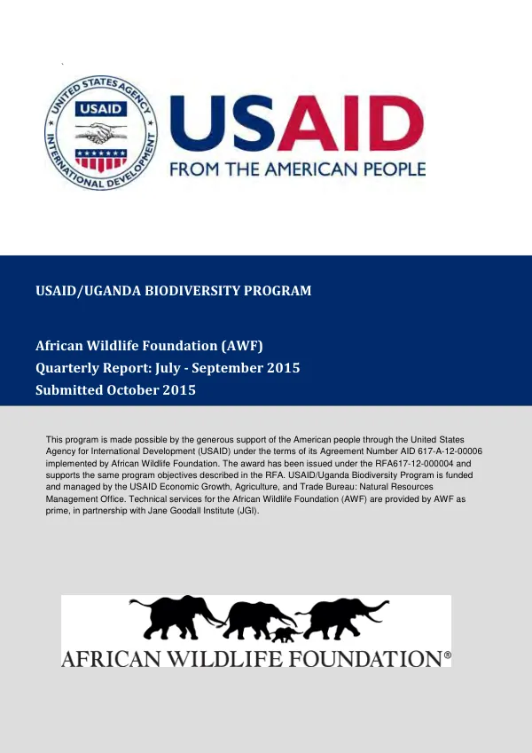 USAID/Uganda Biodiversity Program Quarterly Report: July - September 2015