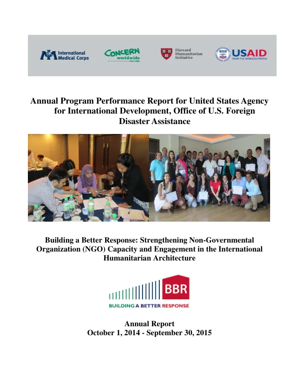 Annual Program Performance Report for United States Agency for International Development, Office of U.S. Foreign Disaster Assistance