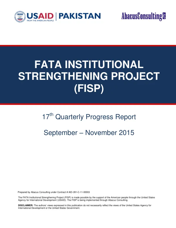 17th Quarterly Progress Report: FATA Institutional Strengthening Project (FISP)