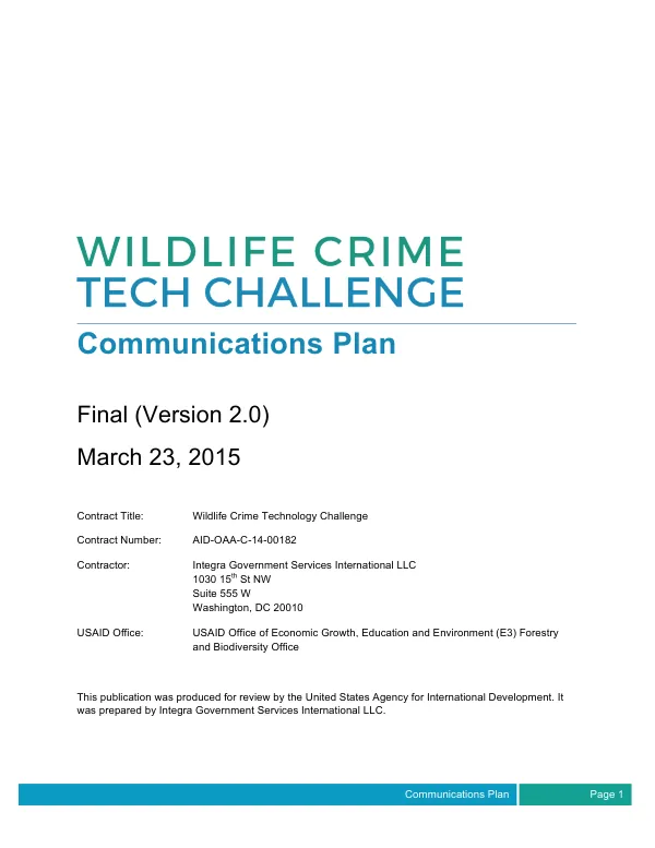 Communications Plan for Wildlife Crime Technology Challenge