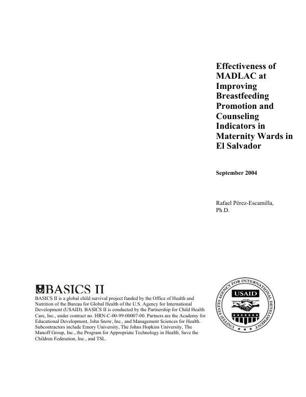 Effectiveness of MADLAC at improving breastfeeding promotion and counseling indicators in maternity wards in El Salvador