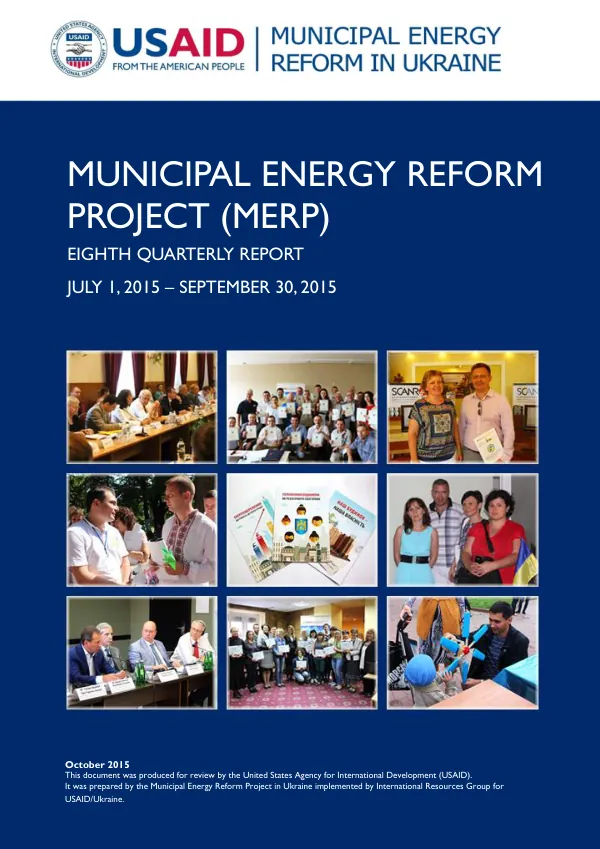 Municipal Energy Reform Project (MERP) Eighth Quarterly Report July 1, 2015 – September 30, 2015