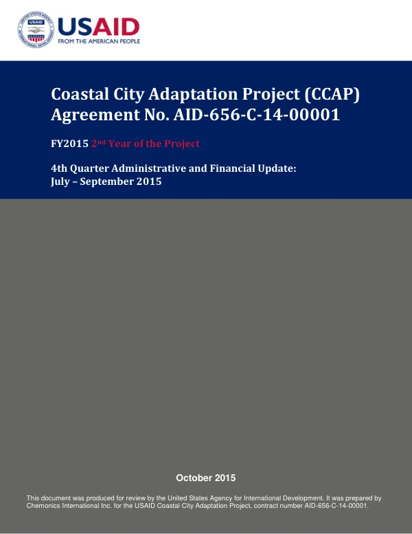 Quarterly Administrative and Financial Update July – September 2015 Coastal City Adaptation Project (CCAP)