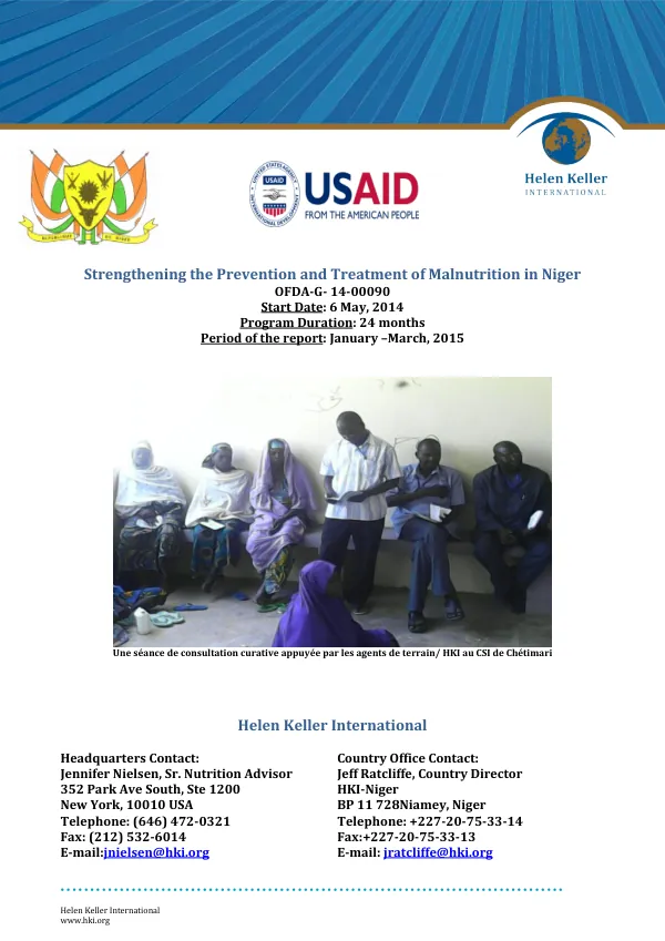 Rapport Trimestre 2 CMAM-OFDA: Strengthening the Prevention and Treatment of Malnutrition in Niger