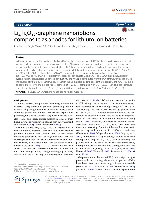 Li4Ti5O12/graphene nanoribbons composite as anodes for lithium ion batteries