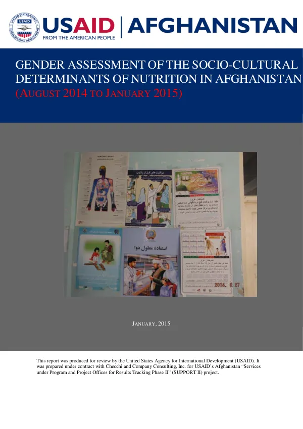 Gender Assessment of the Socio-Cultural Determinants of Nutrition in Afghanistan