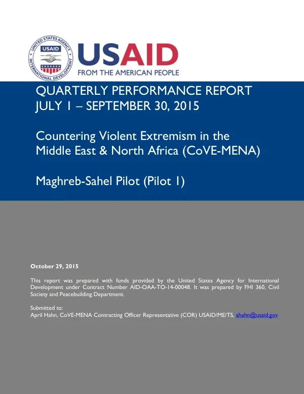 FHI 360 CoVE-MENA Maghreb – Sahel CSO Pilot Quarterly Performance Report (July 1 – September 30, 2015)