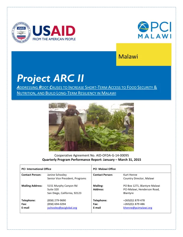 Quarterly Program Performance Report: January – March 31, 2015 for Project ARC II