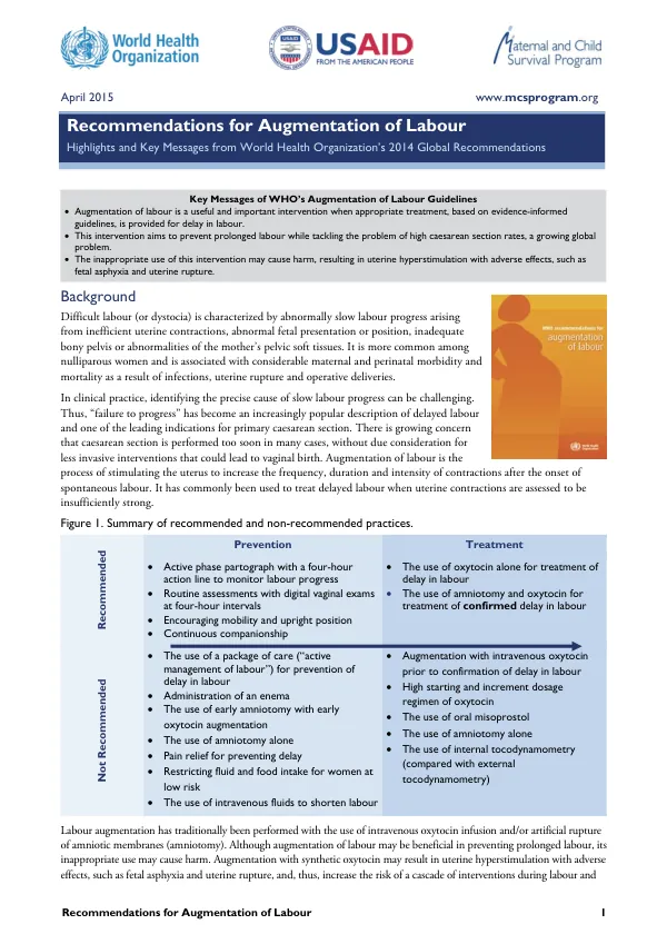 Recommendations for Augmentation of Labour