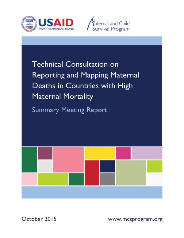 Technical Consultation on Reporting and Mapping Maternal Deaths in Countries with High Maternal Mortality