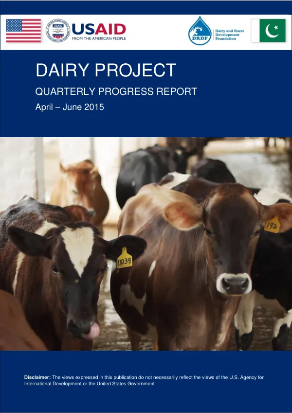 Quarterly Progress Report: Dairy Project