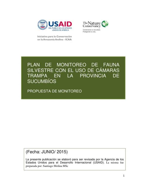 Plan de Monitoreo de Fauna Silvestre en la Provincia de Sucumbíos