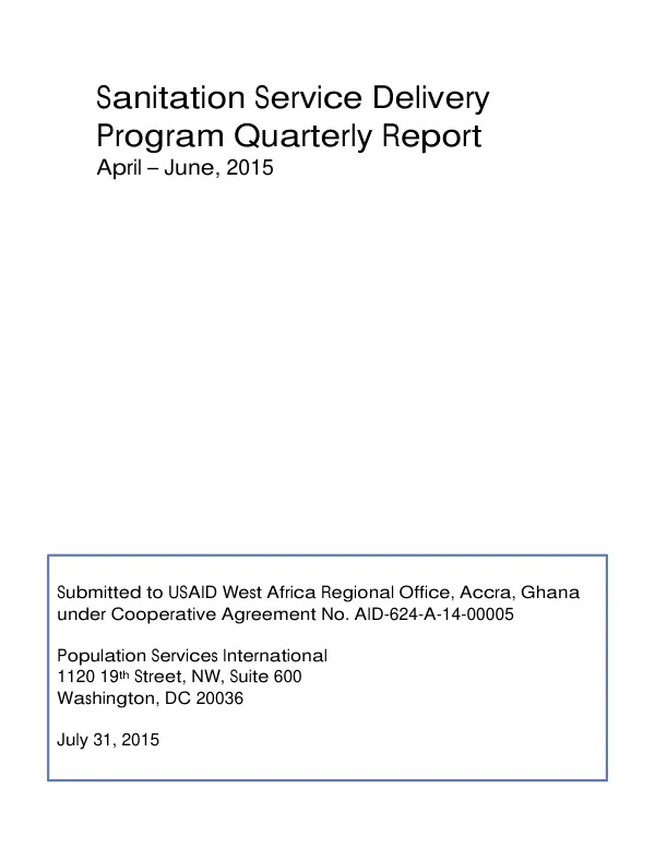 Sanitation Service Delivery (SSD) Program Quarterly Report