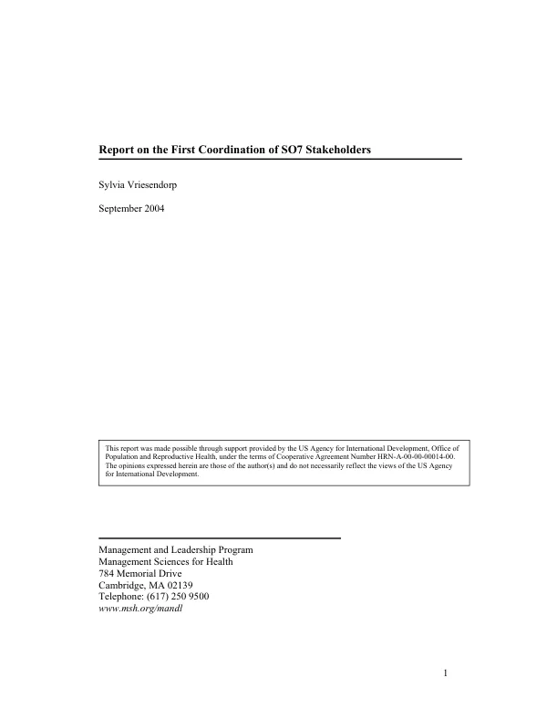 Report on the first coordination of SO7 stakeholders