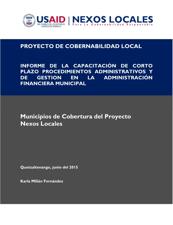 Informe de Capacitación de Corto Plazo "Procedimientos Administrativos y de Gestión en la Administración Financiera Municipal"