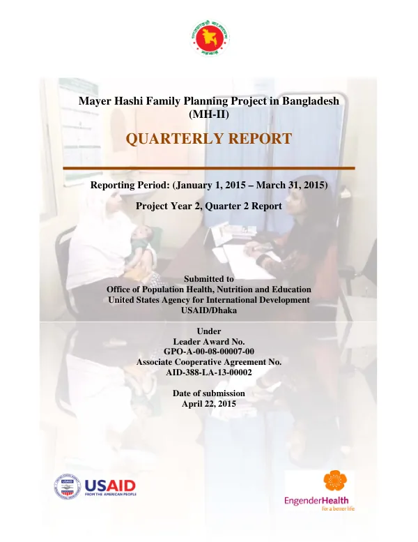 Mayer Hashi Family Planning Project in Bangladesh (MH-II) Quarterly Report Q2 2015