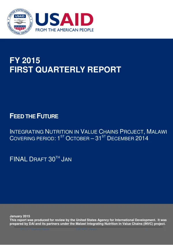 FY15 1ST Quarterly Report: Integrating Nutrition in Value Chains Project, Malawi