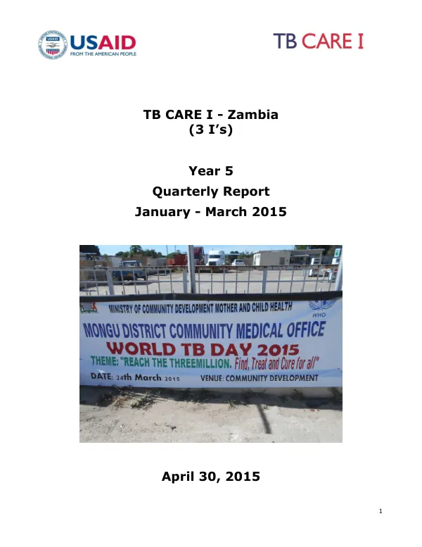 Quarterly Report: TB CARE I - Zambia (3 I's) Year 5, January - March 2015