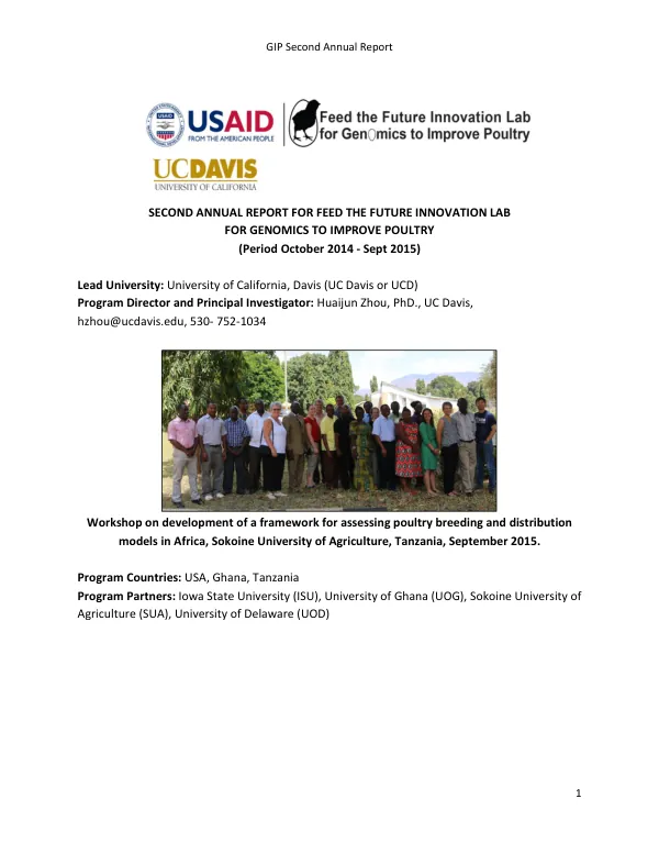 Second Annual Report for Feed the Future Innovation Lab for Genomics to Improve Poultry