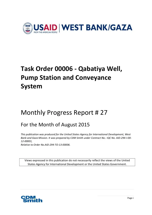TO-00006 Monthly Progress Report No. 27. August 2015