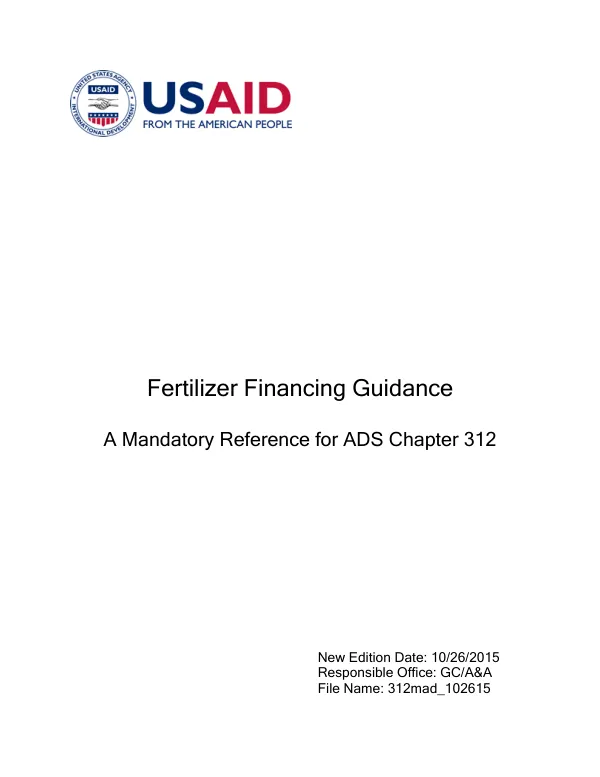 Fertilizer Financing Guidance A Mandatory Reference for Chapter 312