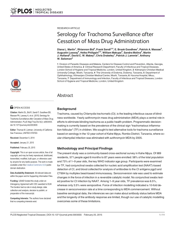 Serology for Trachoma Surveillance after Cessation of Mass Drug Administration