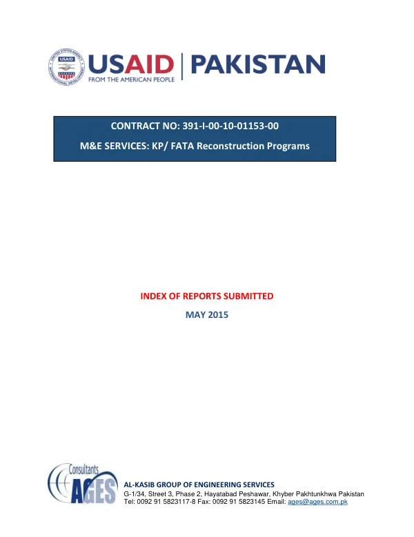 Monthly Progress Reports for KP/FATA Reconstruction Programs