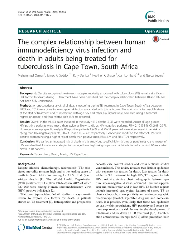 The complex relationship between human immunodeficiency virus infection and death in adults being treated for tuberculosis in Cape Town, South Africa