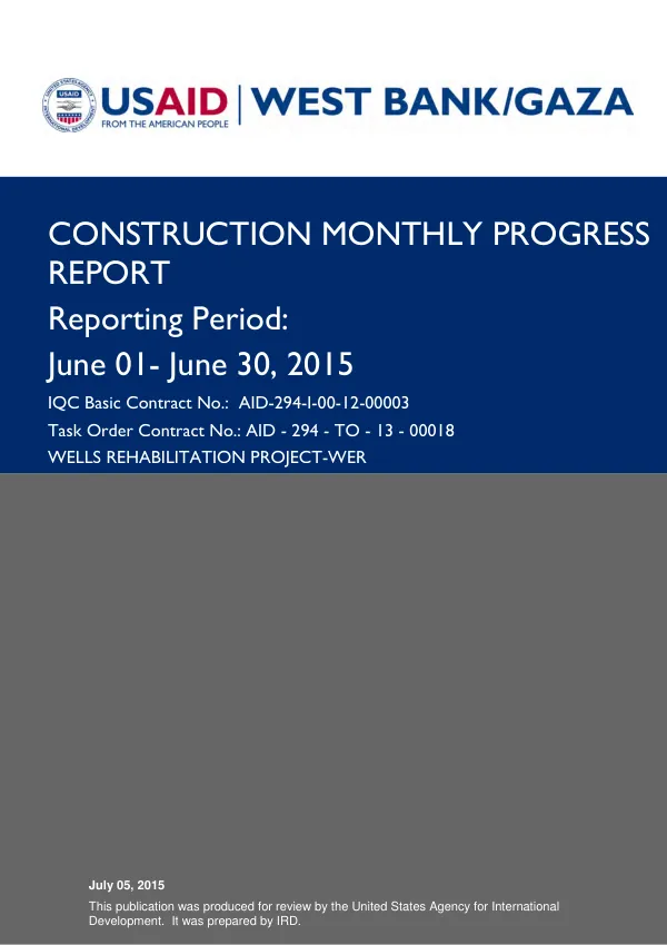 Construction Monthly Progress Report: Wells Rehabilitation Project (WER)