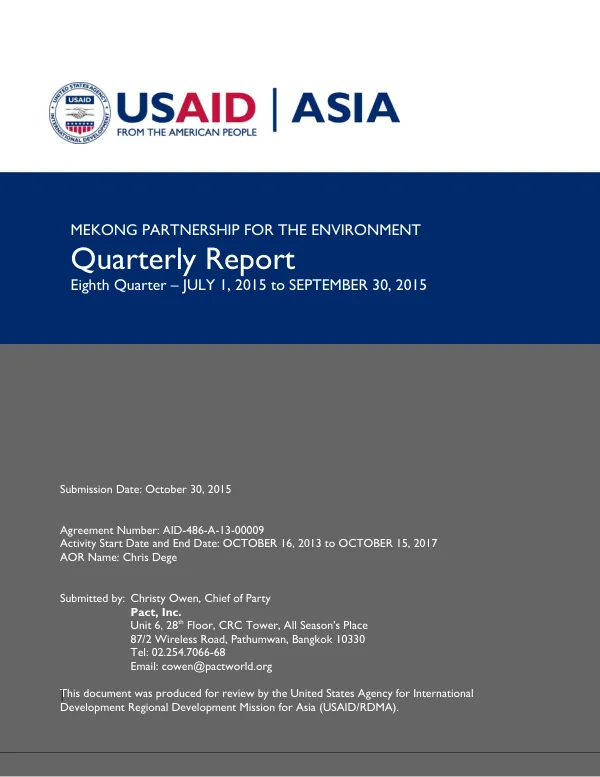Eighth Quarterly Report: Mekong Partnership for the Environment