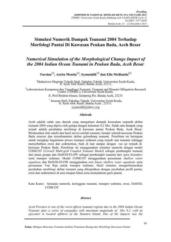Numerical Simulation of the Morphological Change Impact of the 2004 Indian Ocean Tsunami in Peukan Bada, Aceh Besar