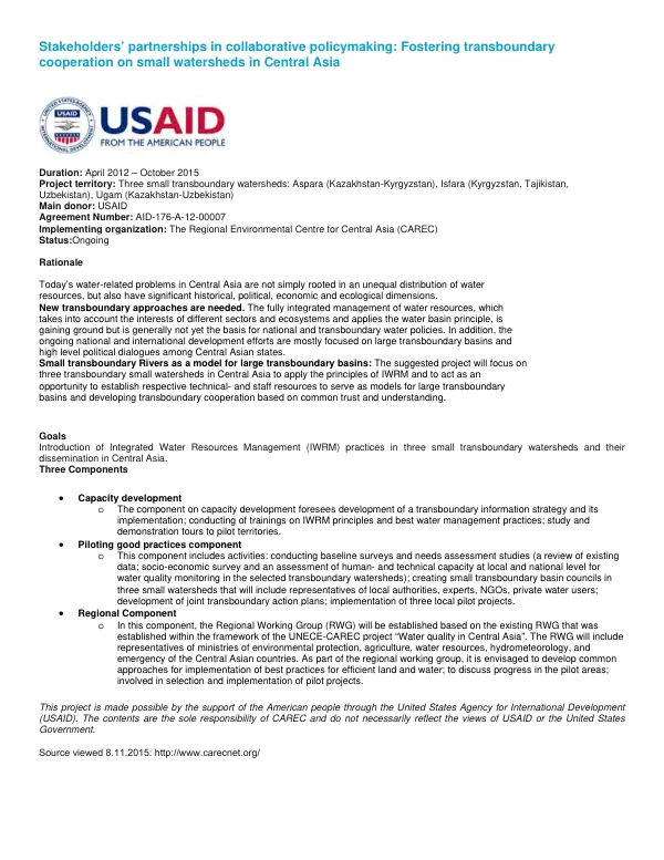 Stakeholders’ partnerships in collaborative policymaking: Fostering transboundary cooperation on small watersheds in Central Asia