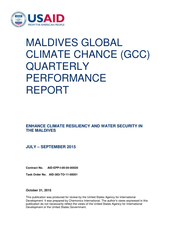 MALDIVES GCC QUARTERLY PERFORMANCE REPORT (JULY - SEPTEMBER)